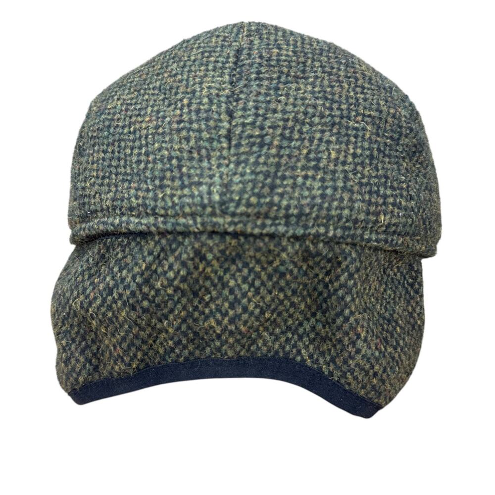 Crowncap Mens Wool Tweed Flat Cap Ivy Driving Hat Ear Flaps Green Vintage - Picture 7 of 14
